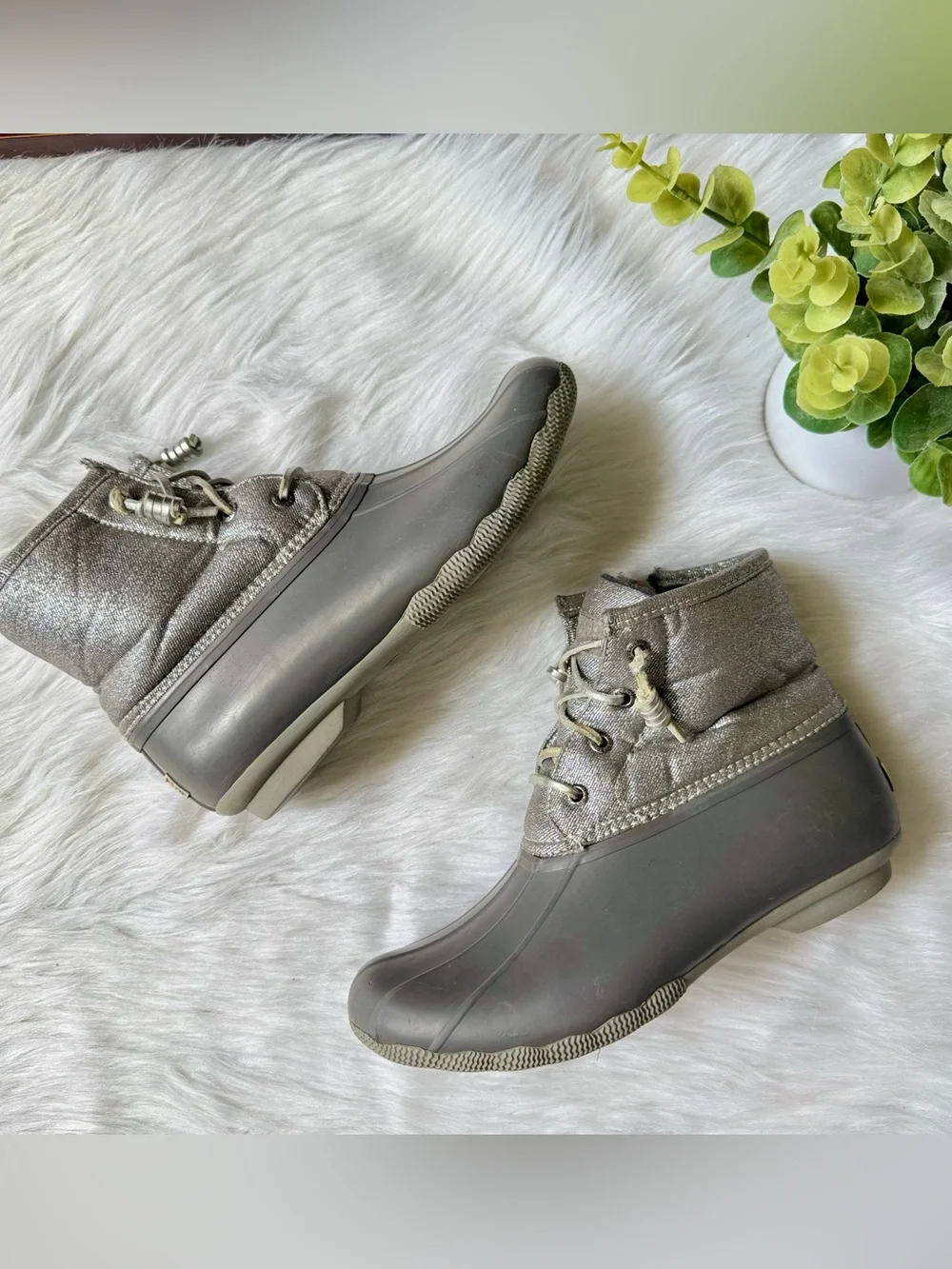 Preppy Fall Sperry Saltwater Waterproof Duck Boots‎ Gray 7.5